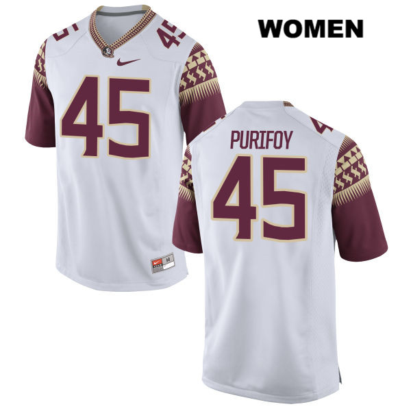 Women's NCAA Nike Florida State Seminoles #45 Delvin Purifoy College White Stitched Authentic Football Jersey QNE5469GC